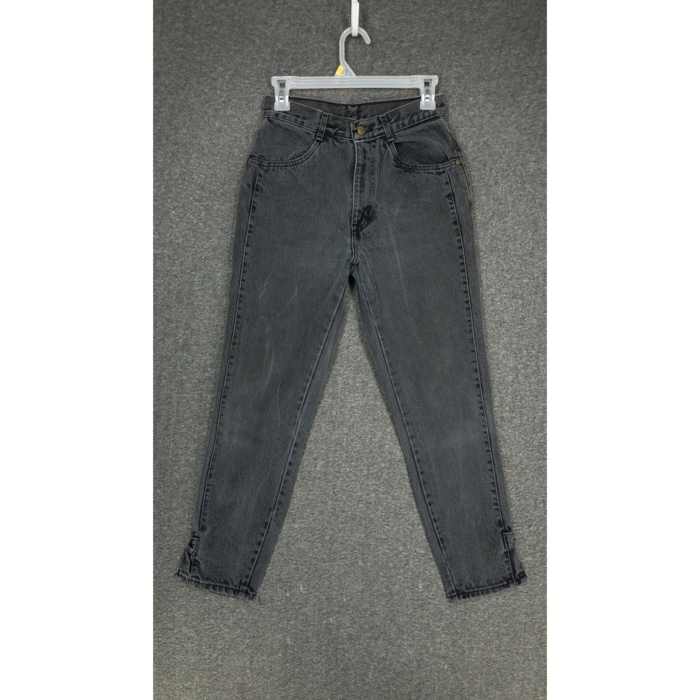 Vintage Chic Black Denim Jeans Bow Women's Petite Size 5  High Rise Tapered Leg